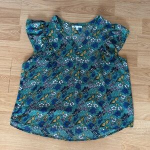 DR2 Floral Blouse in Blue and Green